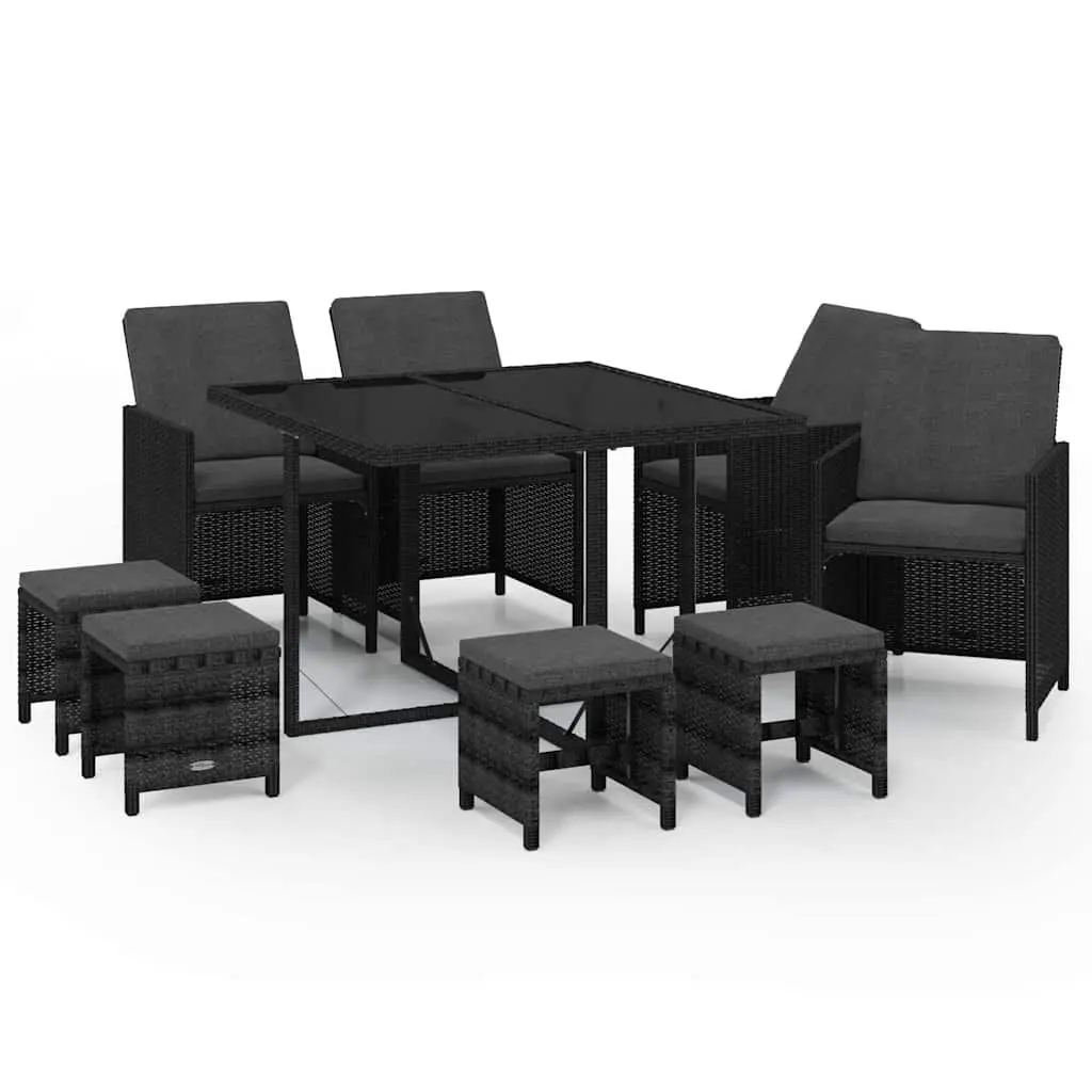 9 Piece Black Outdoor Dining Set with Cushions