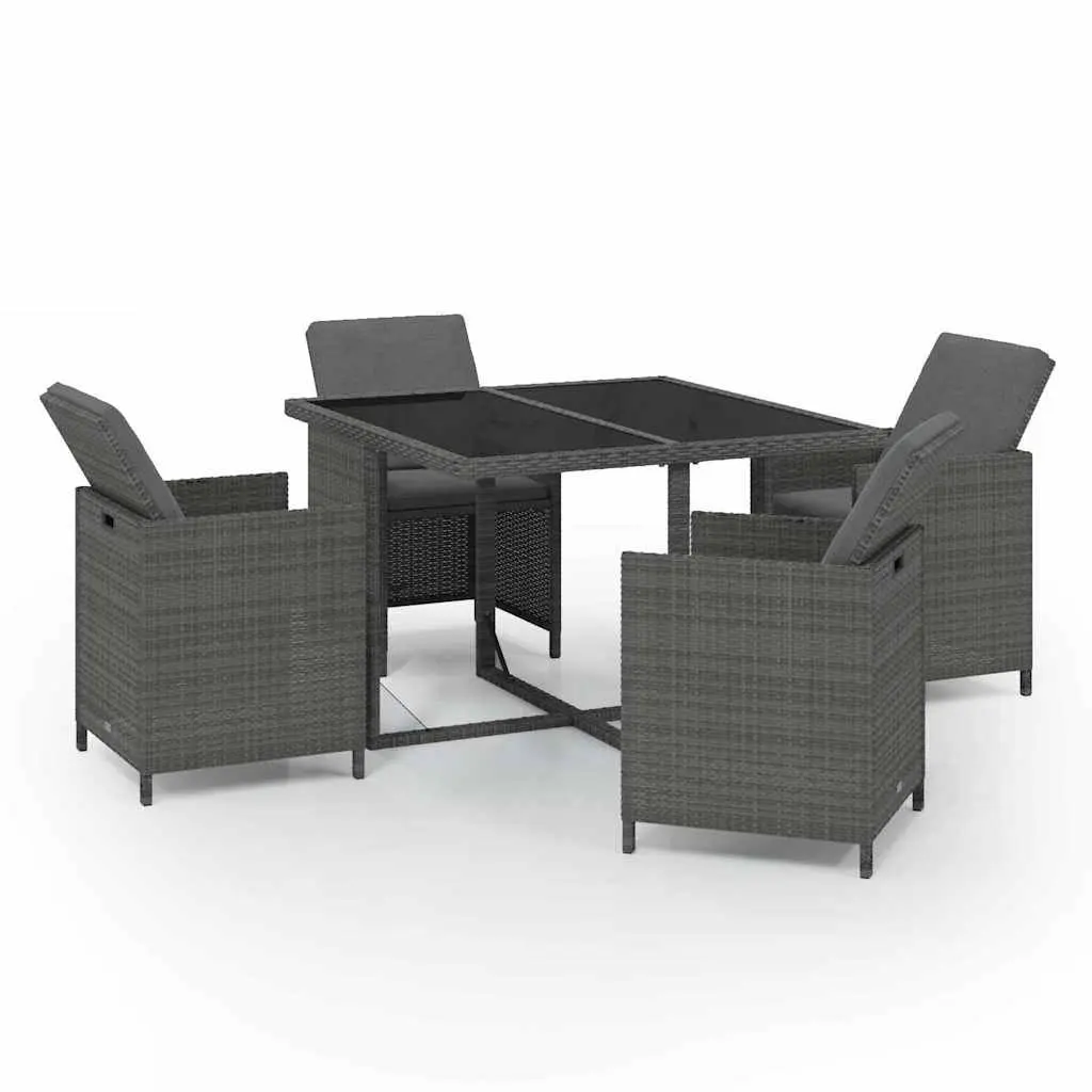 5 Piece Garden Dining Set Poly Rattan Grey Cushions Outdoor Table Chairs