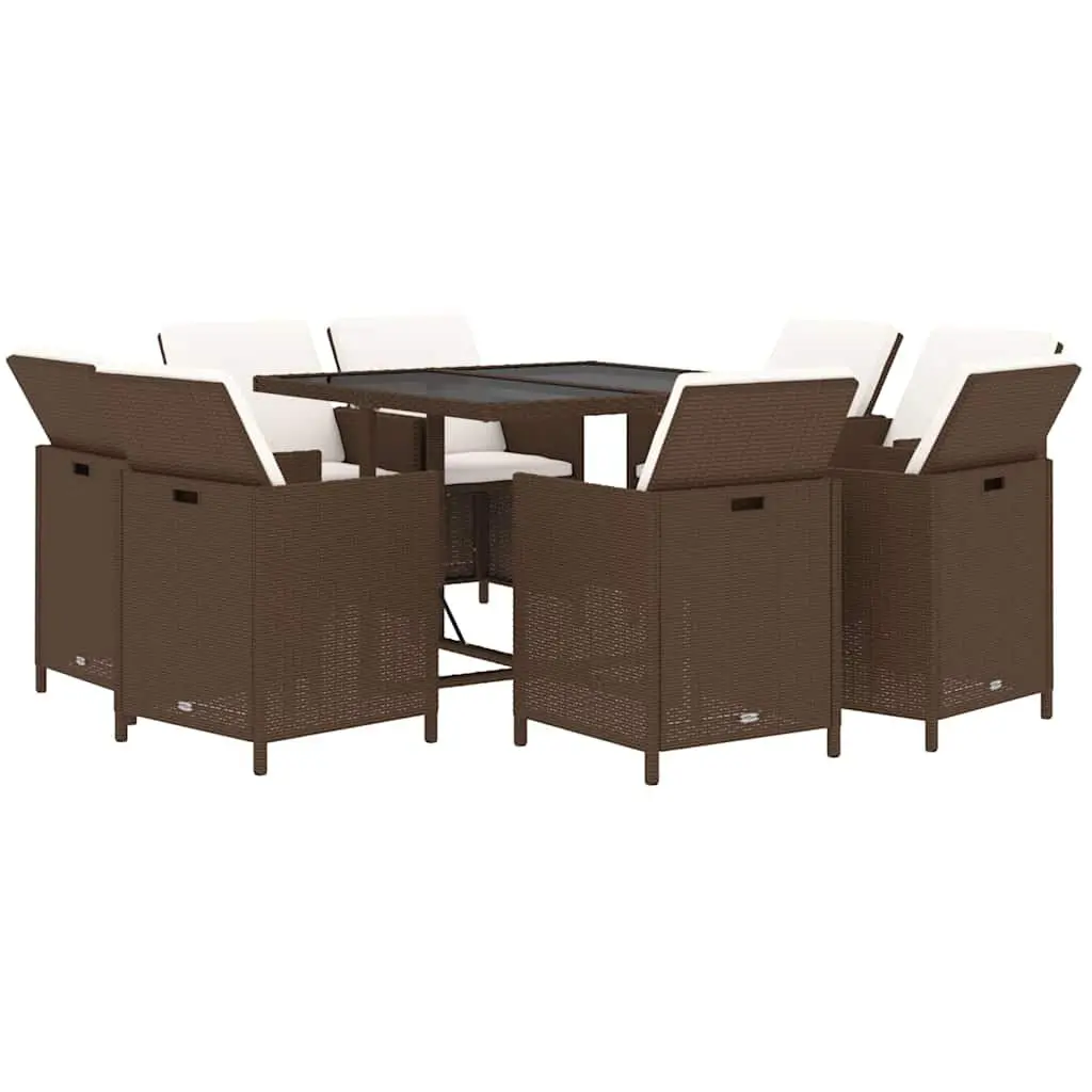 Garden Dining Set 9 Piece Outdoor Patio Furniture PE Rattan Brown with Cushions