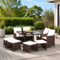 Practical 9 Piece Garden Dining Set for Outdoor Use