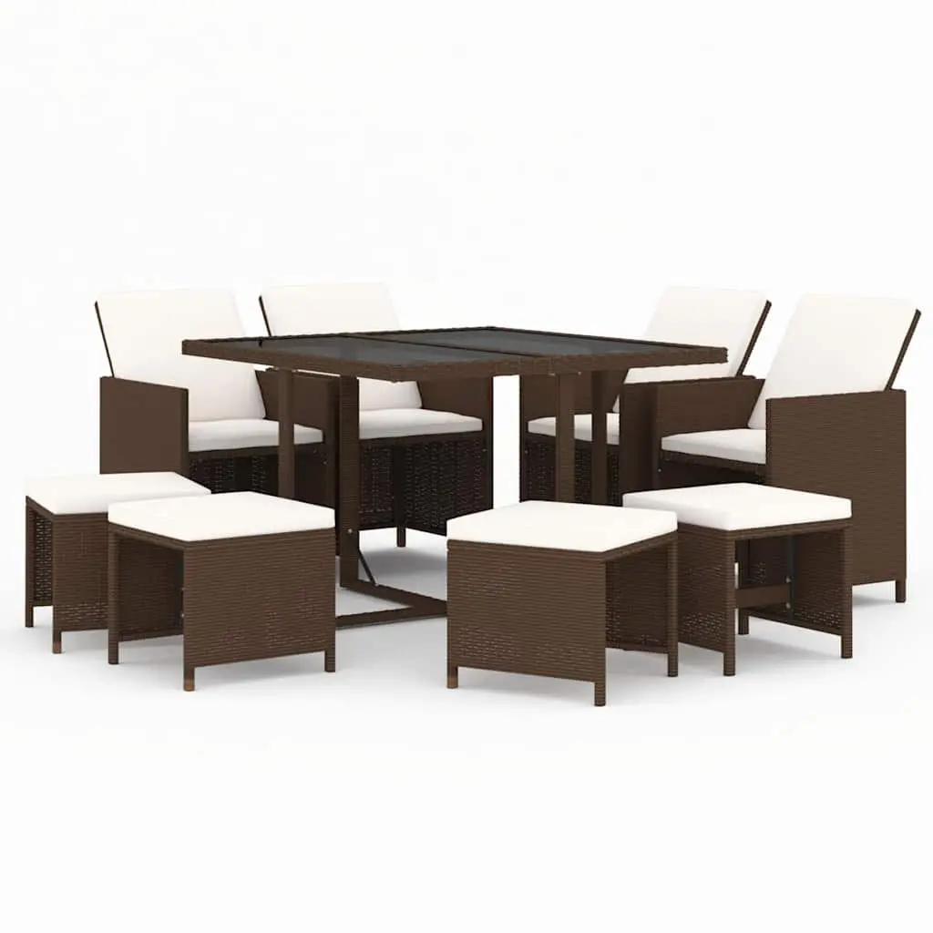 Garden Dining Set 9 Piece Outdoor Patio Furniture PE Rattan Brown with Cushions