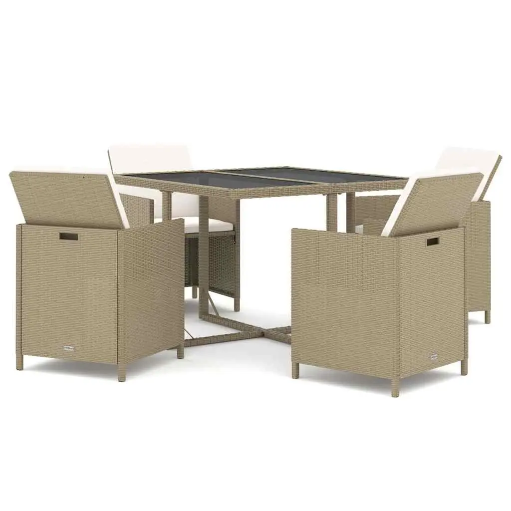 Outdoor Dining Set 5 Piece Rattan Table Chairs Cushions Beige Compact Storage