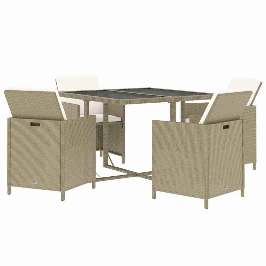 Outdoor Dining Set 5 Piece Rattan Table Chairs Cushions Beige Compact Storage
