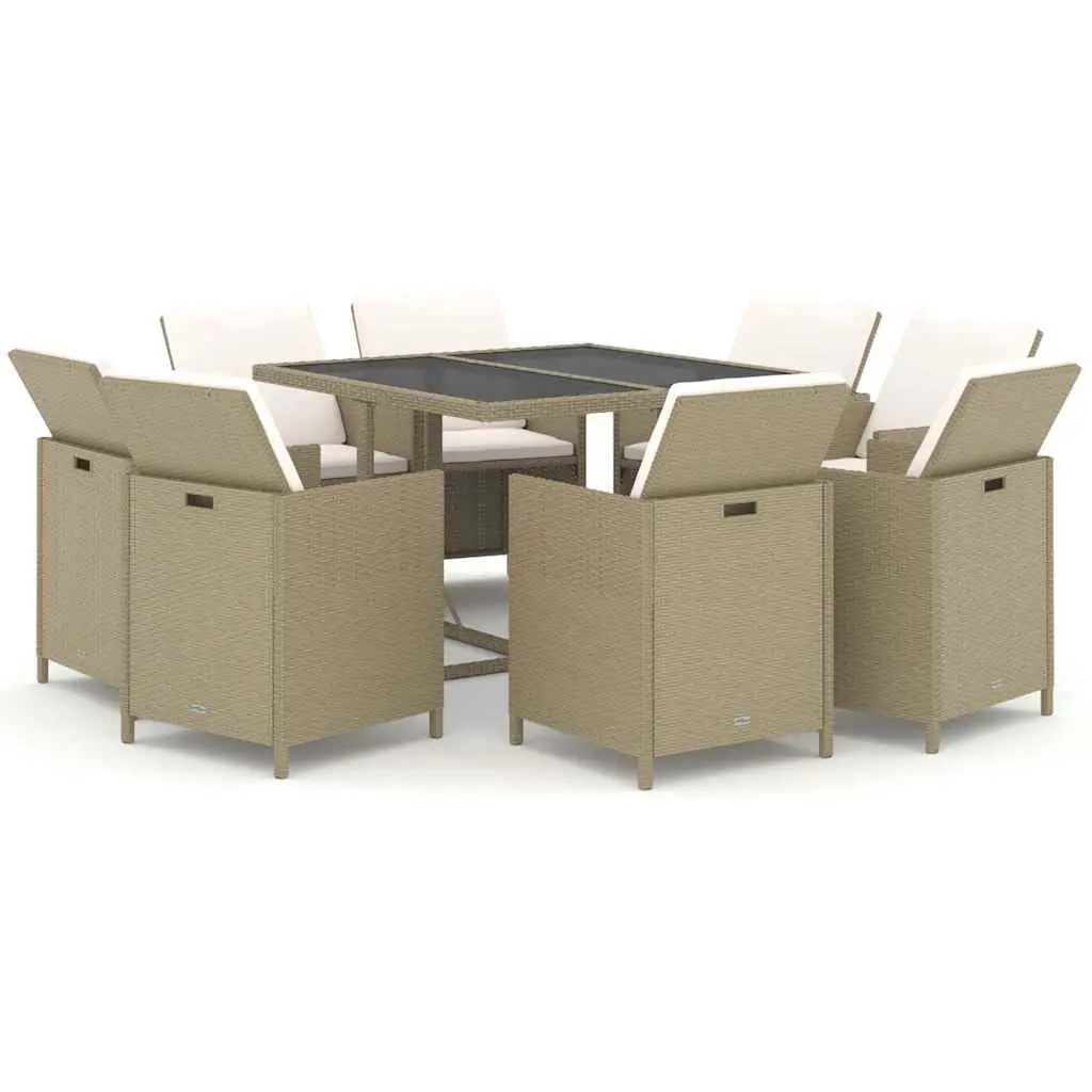 Garden Dining Set 9 Piece Outdoor Patio Furniture PE Rattan Beige Cushions