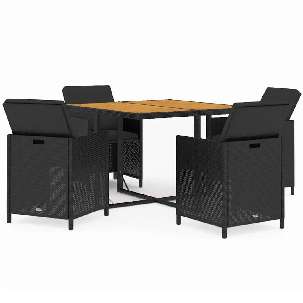 Outdoor Garden Dining Set Poly Rattan 5 Piece Black