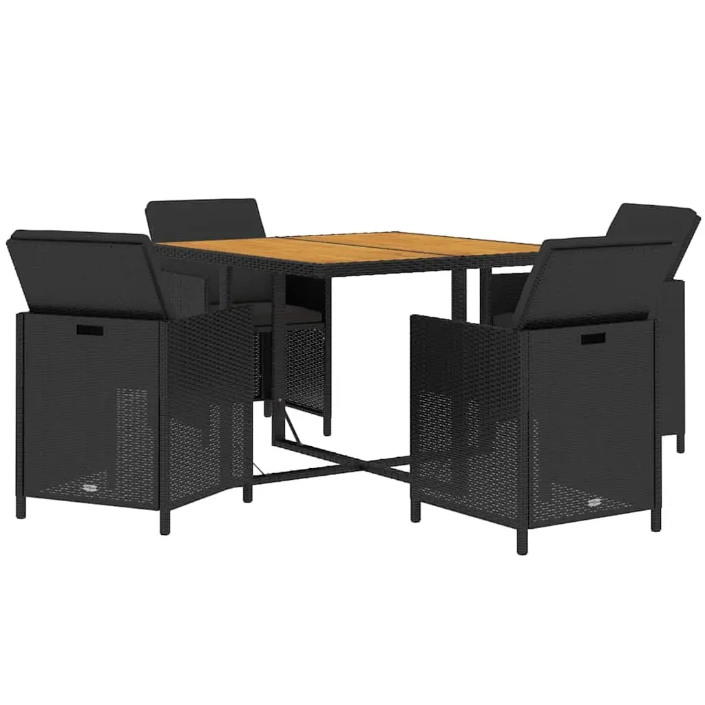 Outdoor Garden Dining Set Poly Rattan 5 Piece Black