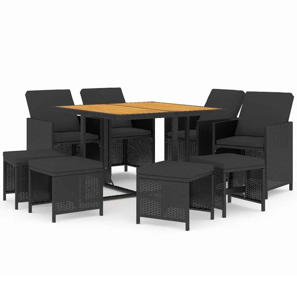 Garden Dining Set 9 Piece Outdoor Furniture PE Rattan Black with Cushions
