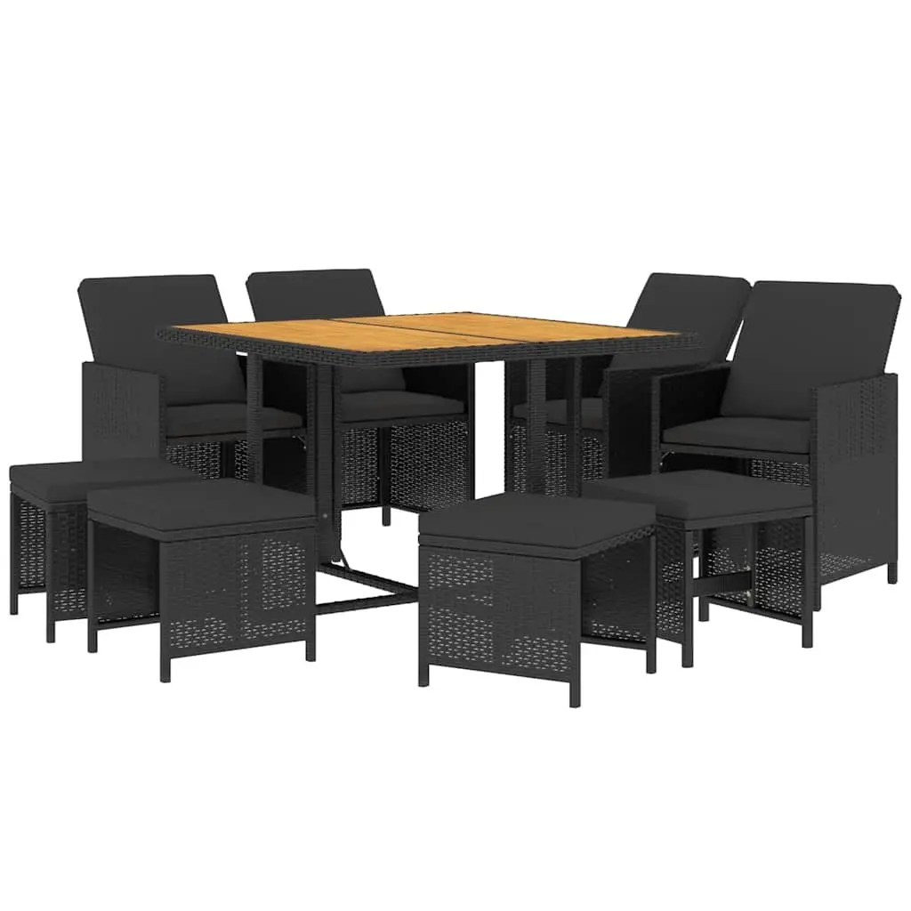 Garden Dining Set 9 Piece Outdoor Furniture PE Rattan Black with Cushions