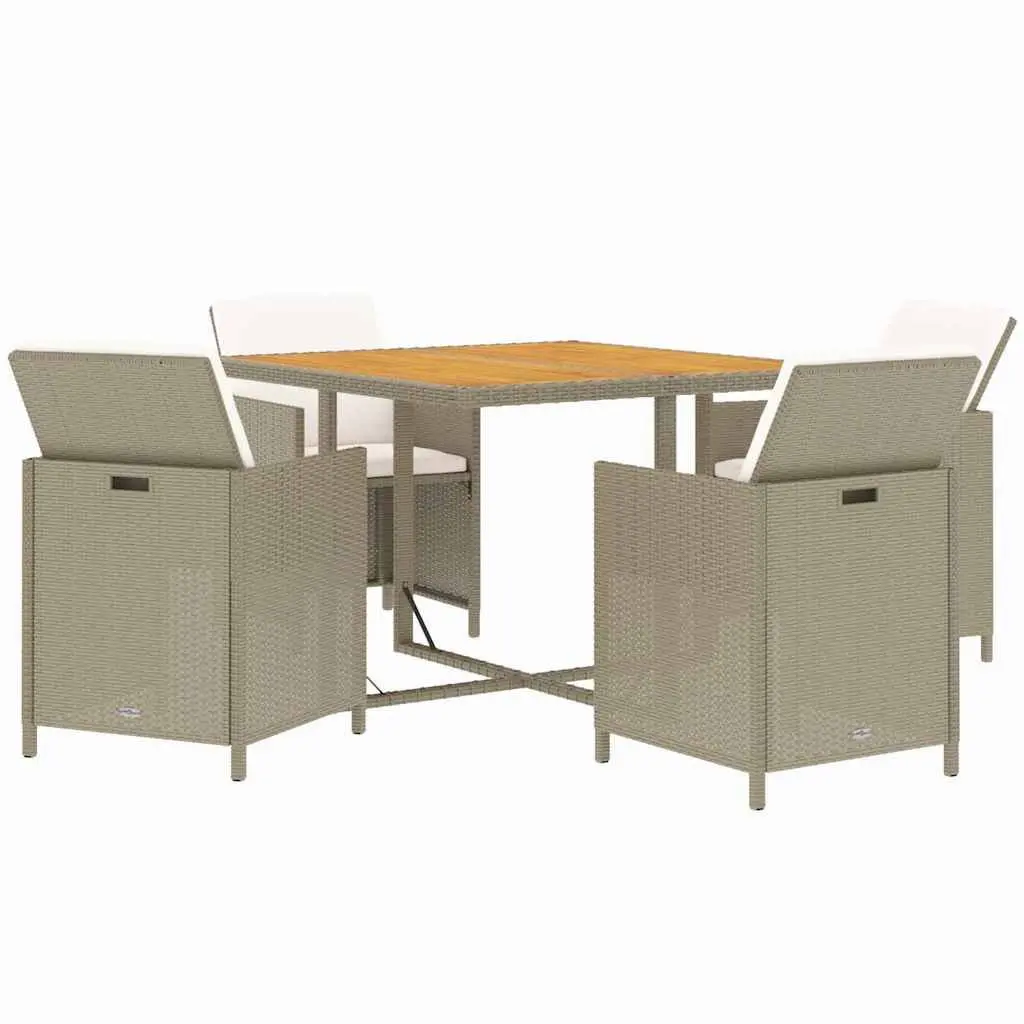 Outdoor Dining Set 5 Piece Beige PE Rattan Patio Furniture with Cushions Weather Resistant Construction