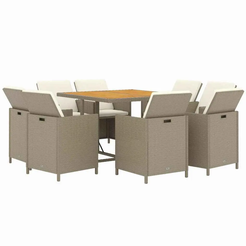 Garden Dining Set 9 Piece Outdoor Furniture PE Rattan Powder Coated Steel Beige with Cushions