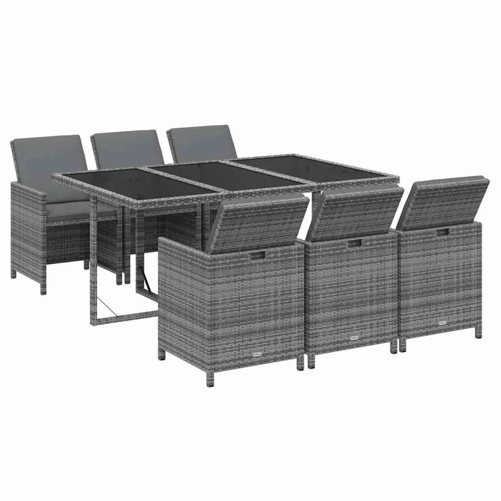 Outdoor Furniture Set Rattan Grey 7 Piece with Cushions Weather Resistant for Garden Dining