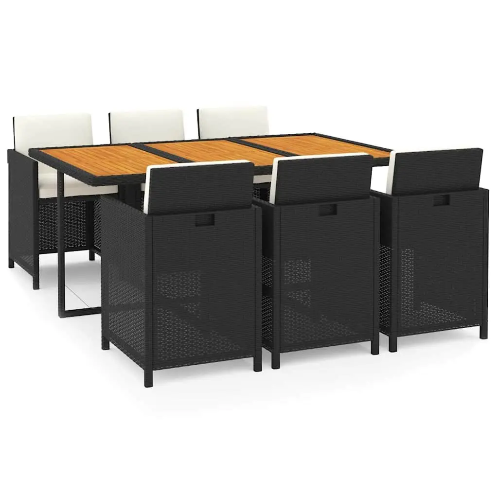 7 Piece Outdoor Dining Set PE Rattan Black Cushions Powder-coated Steel