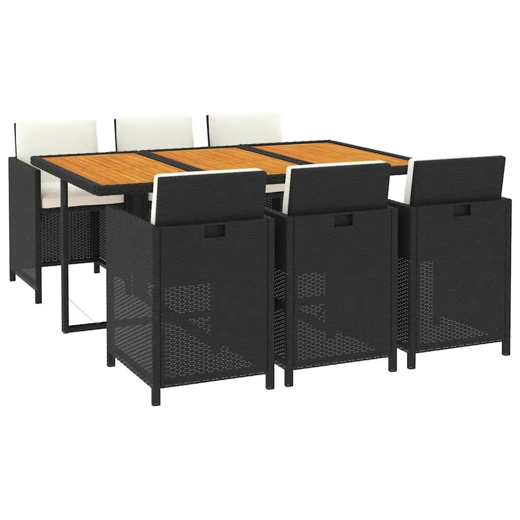 7 Piece Outdoor Dining Set PE Rattan Black Cushions Powder-coated Steel