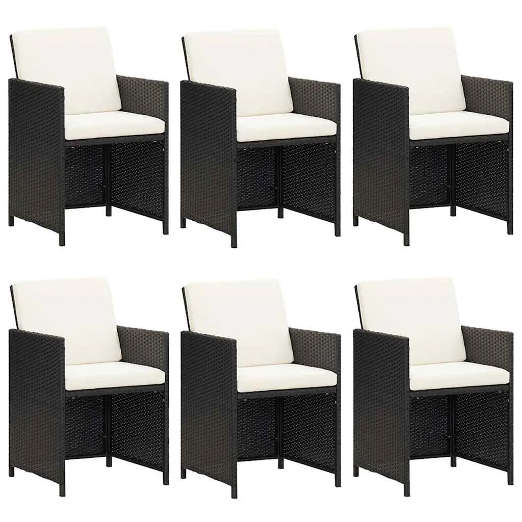 7 Piece Outdoor Dining Set PE Rattan Black Cushions Powder-coated Steel