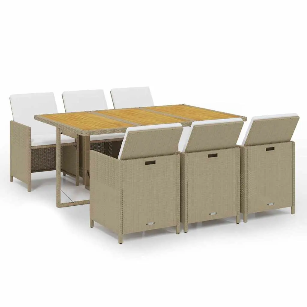 7 Piece Outdoor Dining Set PE Rattan Beige Furniture Table and Chairs