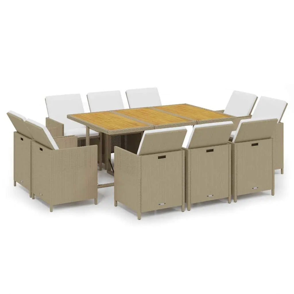 Garden Dining Set PE Rattan 11 Piece Outdoor Furniture Table Chairs Beige