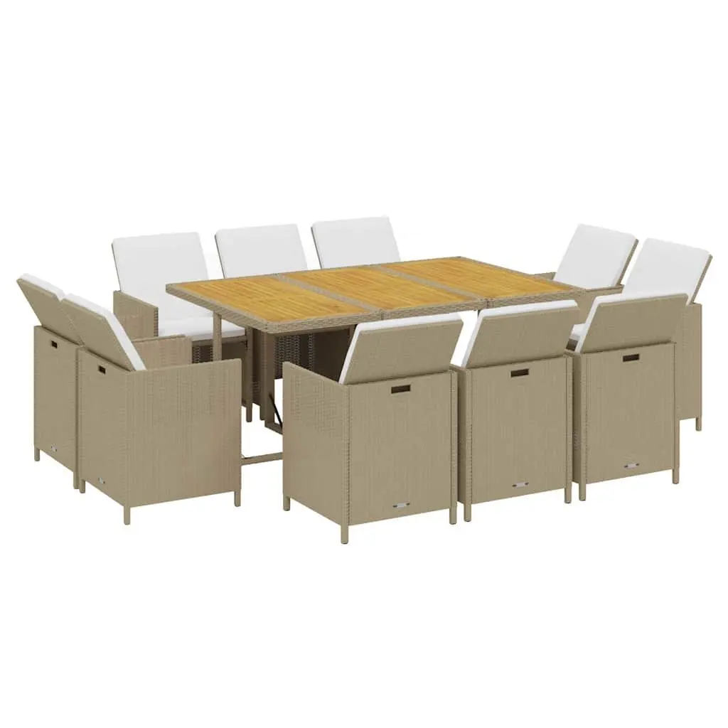 Garden Dining Set PE Rattan 11 Piece Outdoor Furniture Table Chairs Beige