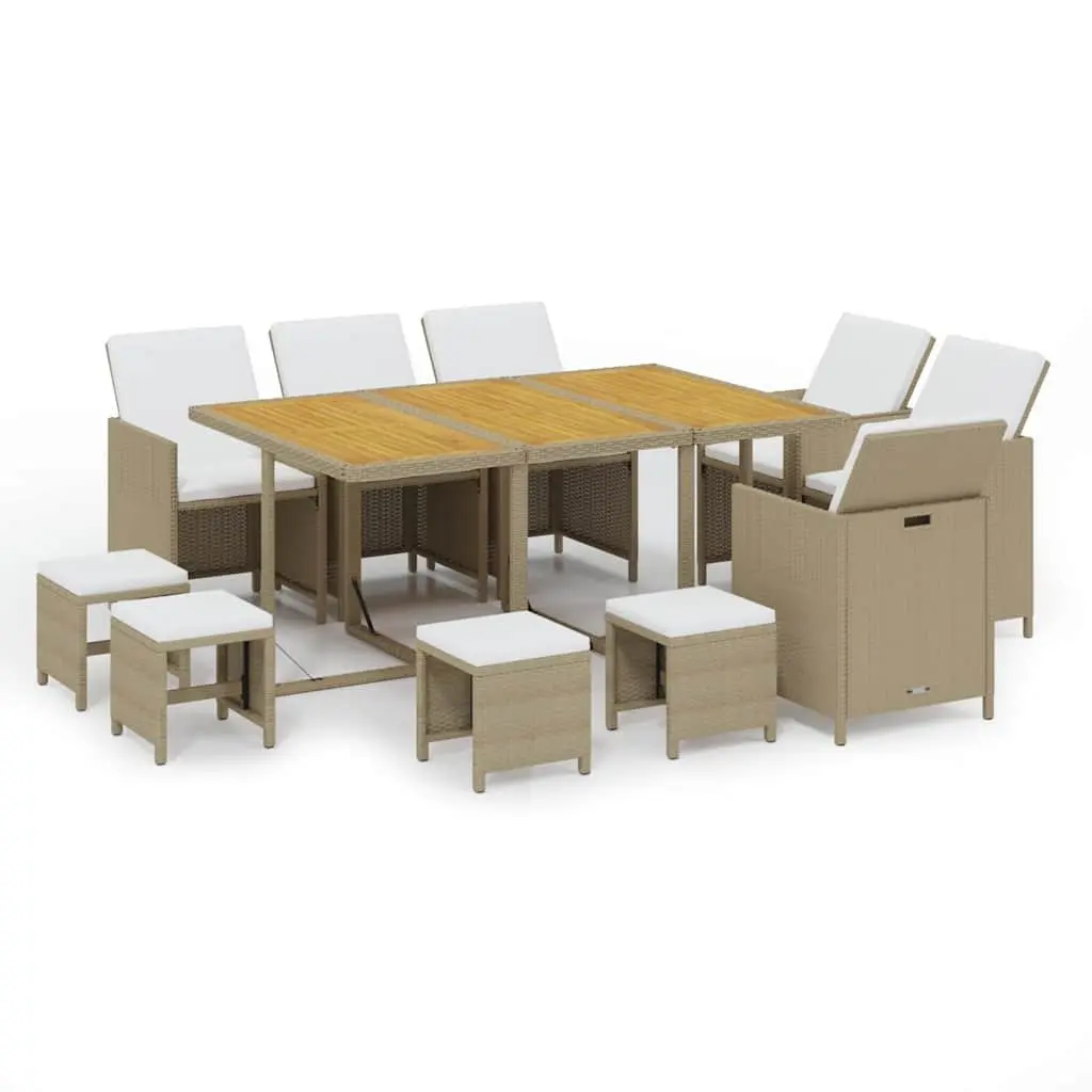 Garden Dining Set PE Rattan 11 Piece Outdoor Furniture Powder Coated Steel Beige Patio Table