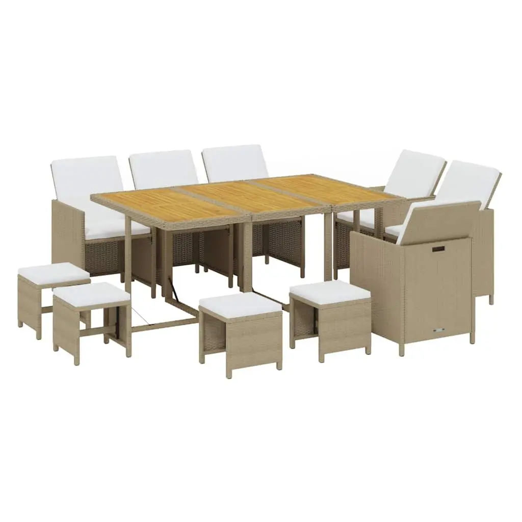 Garden Dining Set PE Rattan 11 Piece Outdoor Furniture Powder Coated Steel Beige Patio Table