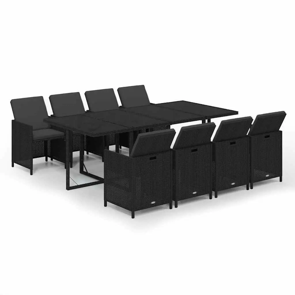 9PieceOutdoorDiningSetPE RattanComfortableCushionsBlackPatioFurniture