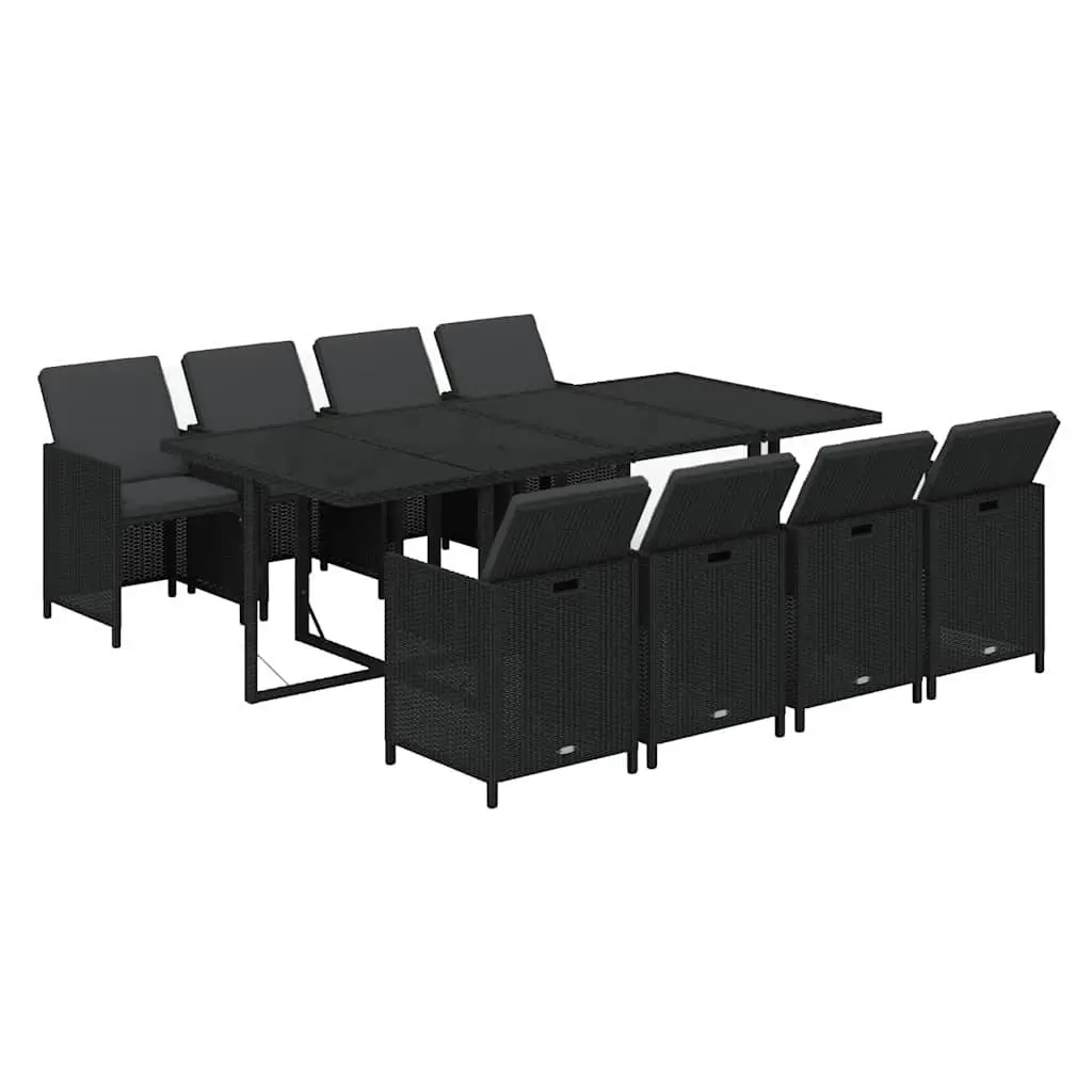 9PieceOutdoorDiningSetPE RattanComfortableCushionsBlackPatioFurniture