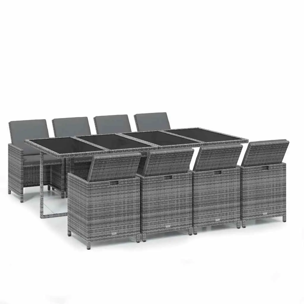 9PieceOutdoorDiningSetGreyPErattanwithCushionsPatioFurnitureforGarden