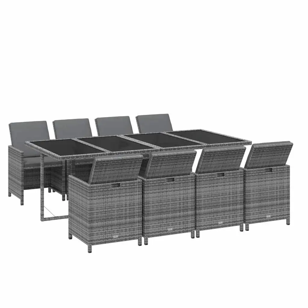 9PieceOutdoorDiningSetGreyPErattanwithCushionsPatioFurnitureforGarden