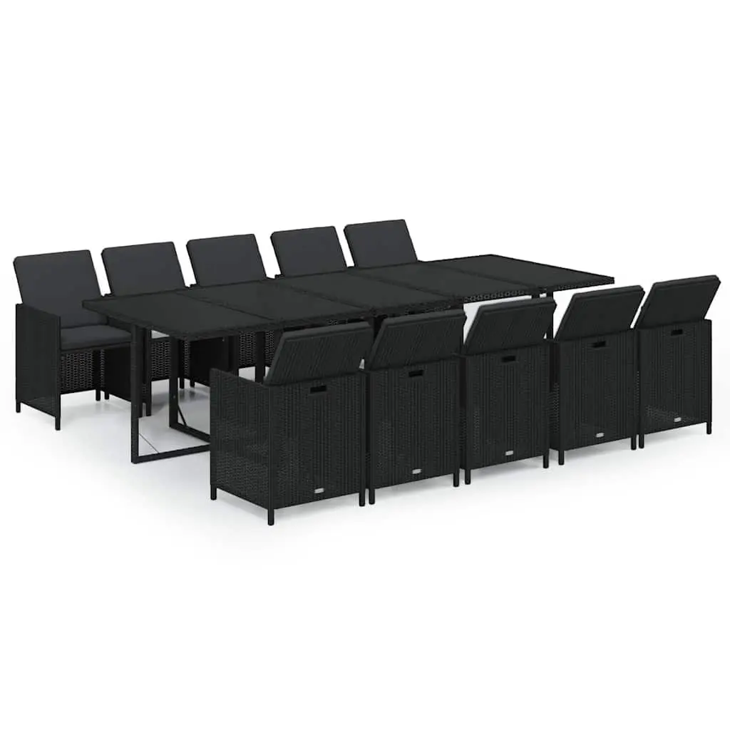 Garden Dining Set 11 Piece Outdoor Furniture PE Rattan Black with Cushions