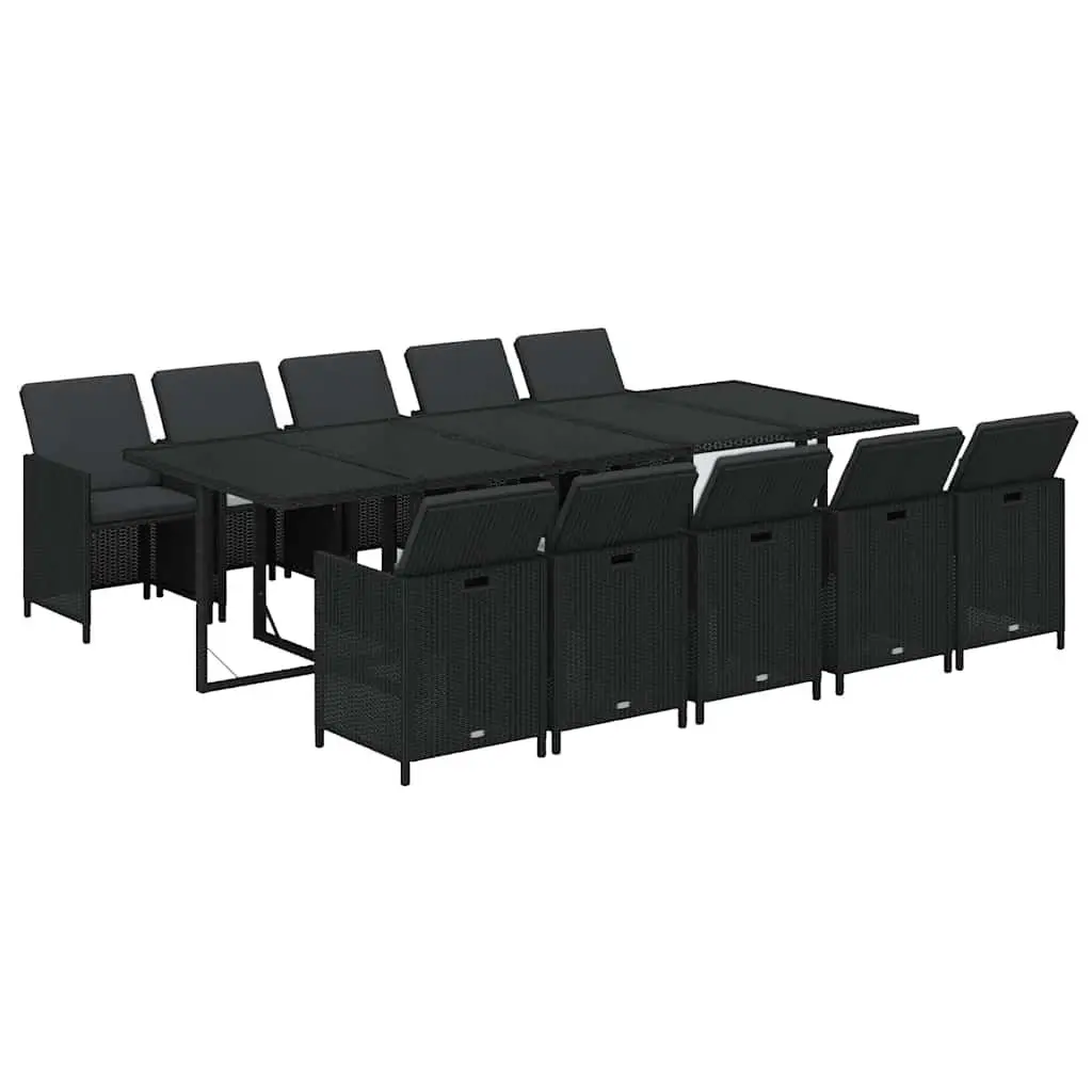 Garden Dining Set 11 Piece Outdoor Furniture PE Rattan Black with Cushions