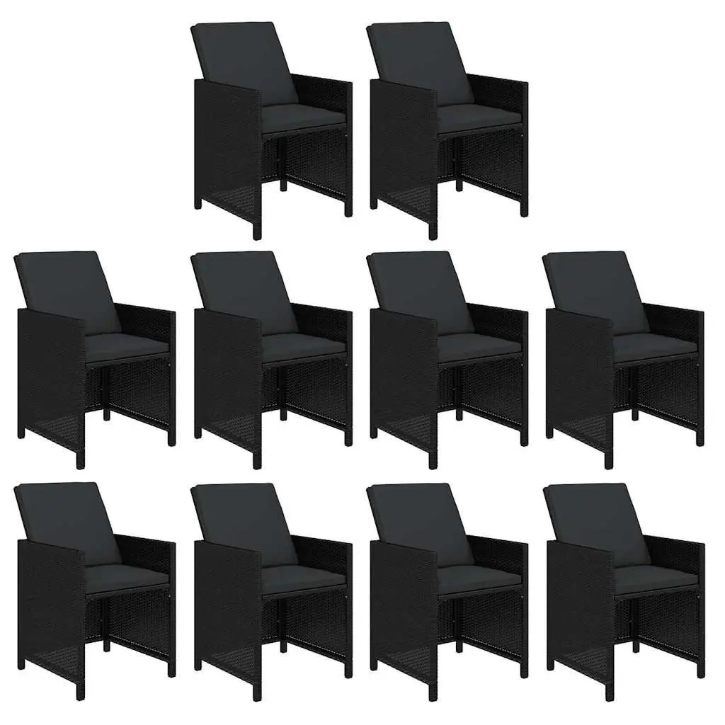 Garden Dining Set 11 Piece Outdoor Furniture PE Rattan Black with Cushions