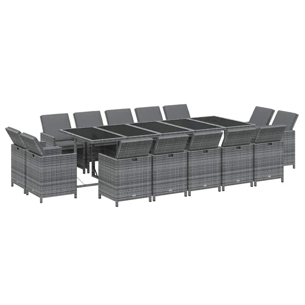 Outdoor Furniture Set 15 Piece PE Rattan Garden Dining with Cushions Grey Patio