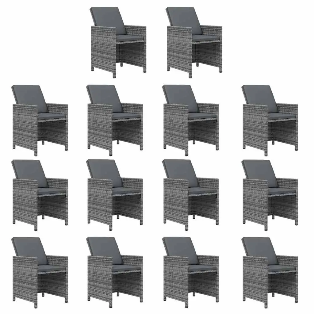 Outdoor Furniture Set 15 Piece PE Rattan Garden Dining with Cushions Grey Patio