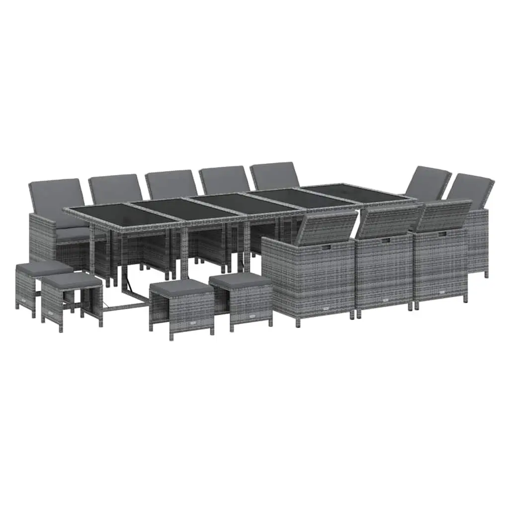 15 Piece Garden Dining Set PE Rattan Grey with Cushions