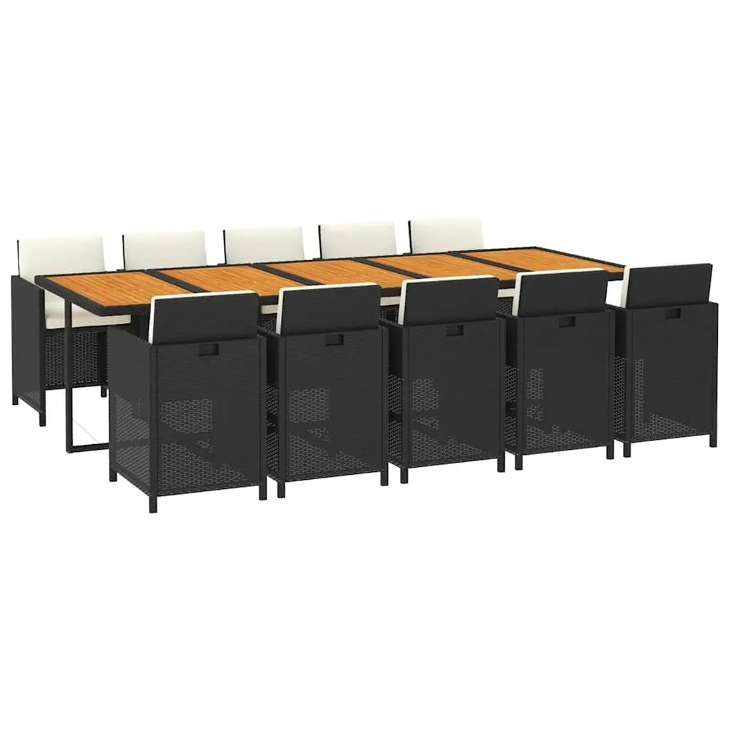 Outdoor Dining Set 11 Piece Garden Furniture PE Rattan Black with Cushions