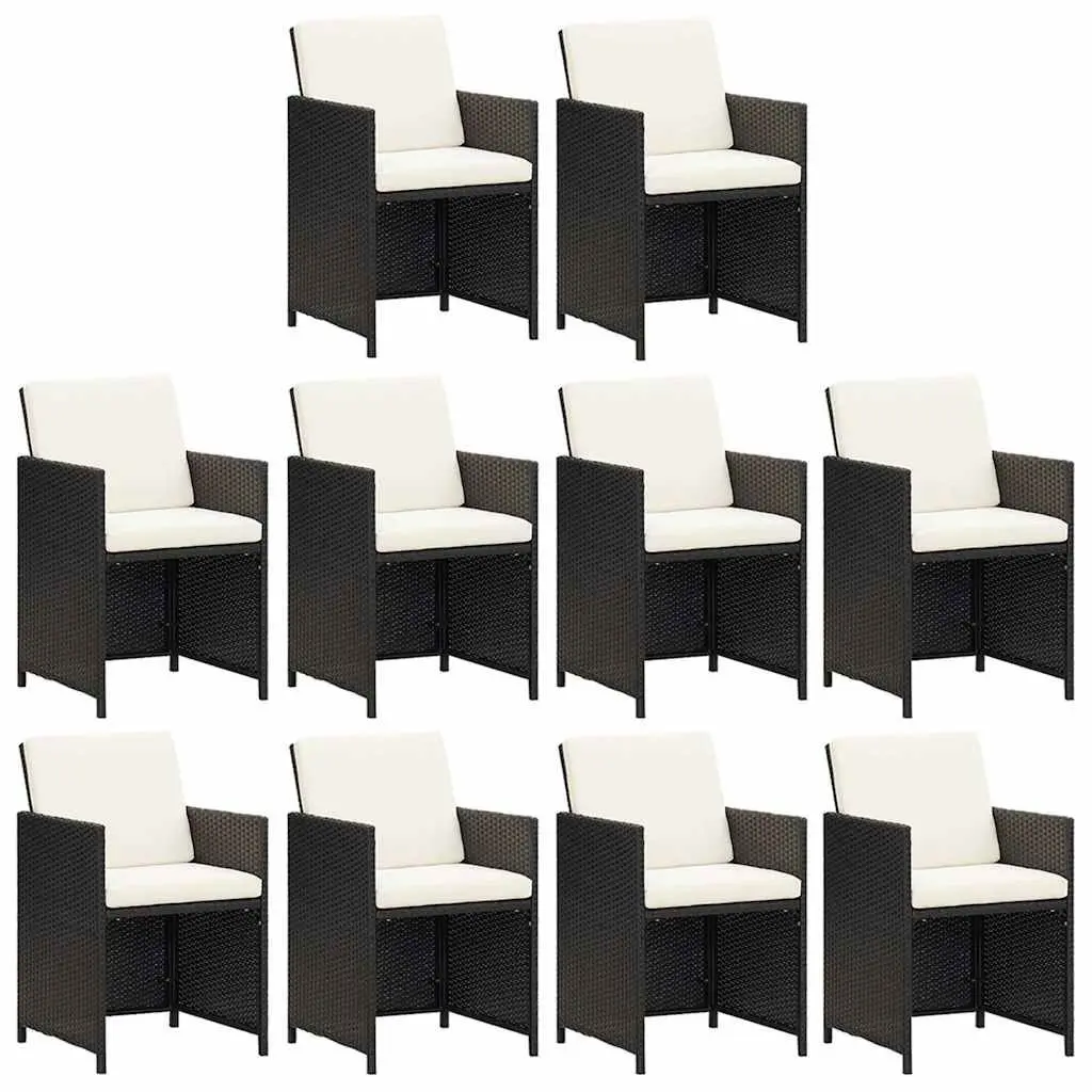 Outdoor Dining Set 11 Piece Garden Furniture PE Rattan Black with Cushions
