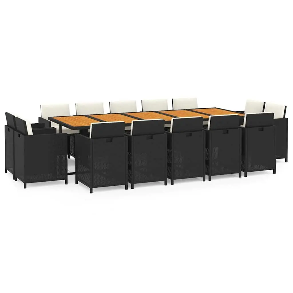 15 Piece Outdoor Furniture Set Black PE Rattan Dining Set with Cushions and Steel Frame for Patio