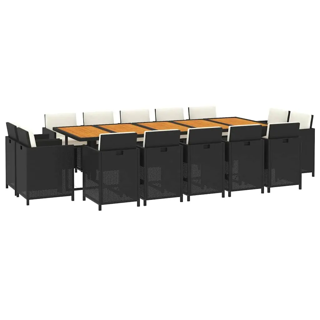 15 Piece Outdoor Furniture Set Black PE Rattan Dining Set with Cushions and Steel Frame for Patio