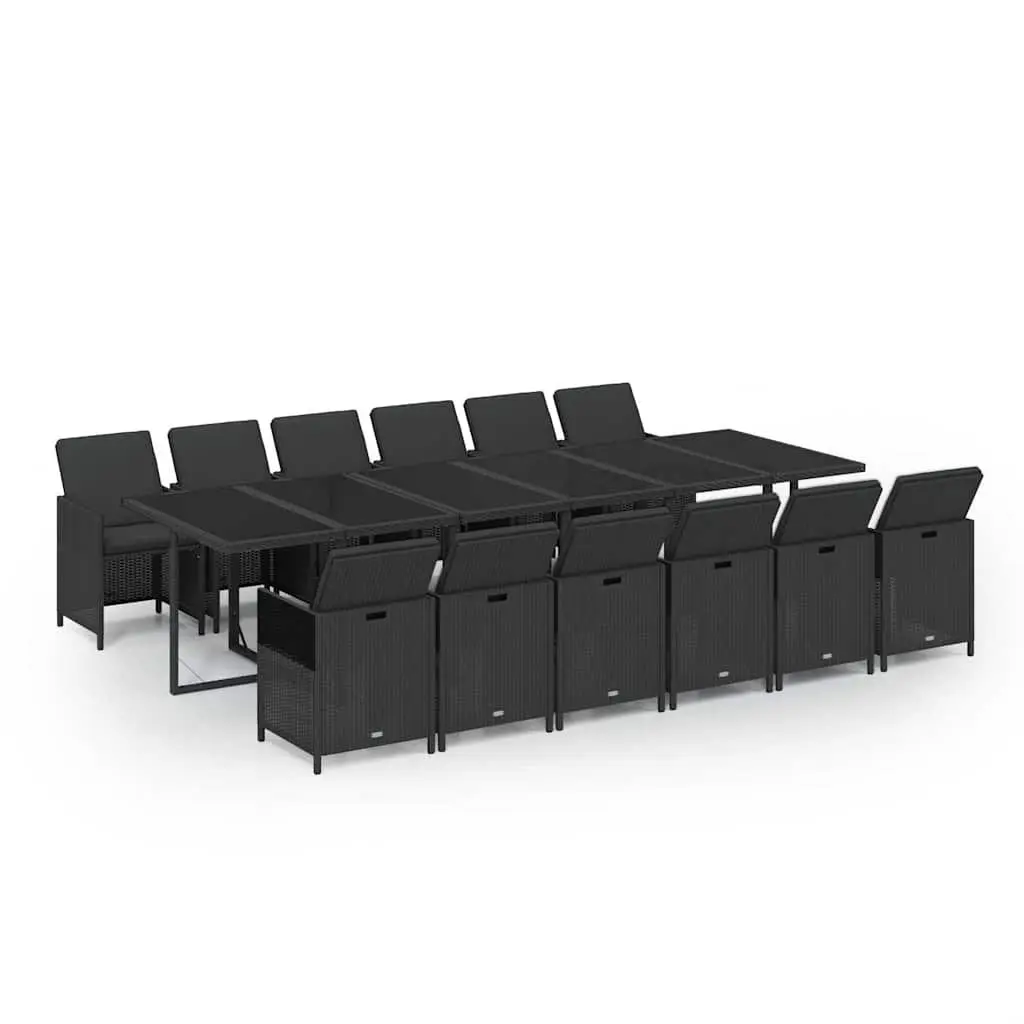 Garden Dining Set PE Rattan Steel Frame 13 Piece Black Outdoor Furniture with Cushions
