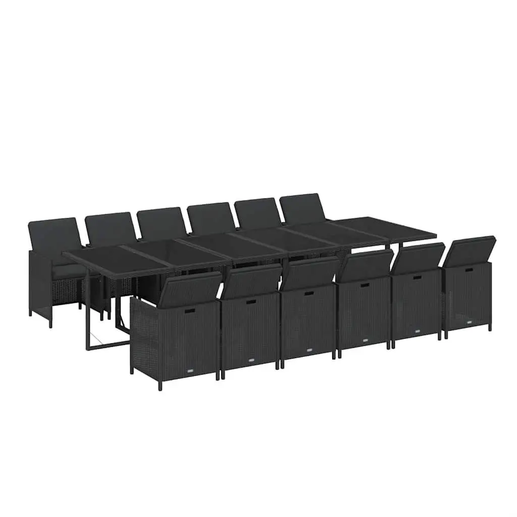 Garden Dining Set PE Rattan Steel Frame 13 Piece Black Outdoor Furniture with Cushions