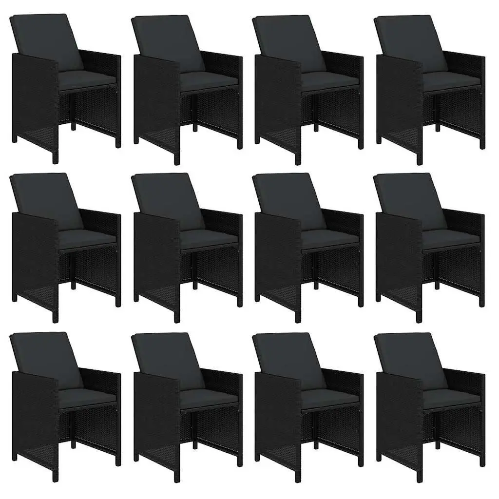 Garden Dining Set PE Rattan Steel Frame 13 Piece Black Outdoor Furniture with Cushions