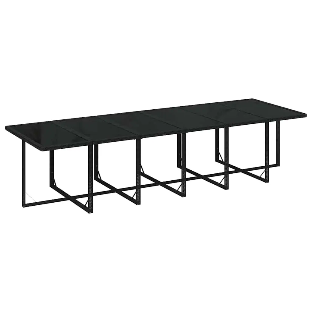 Garden Dining Set PE Rattan Steel Frame 13 Piece Black Outdoor Furniture with Cushions