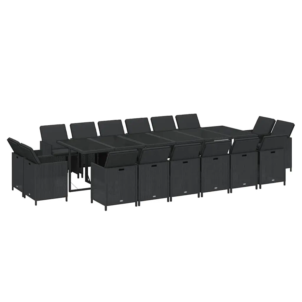 Poly Rattan Garden Dining Set 17 Piece Outdoor Furniture Black with Cushions