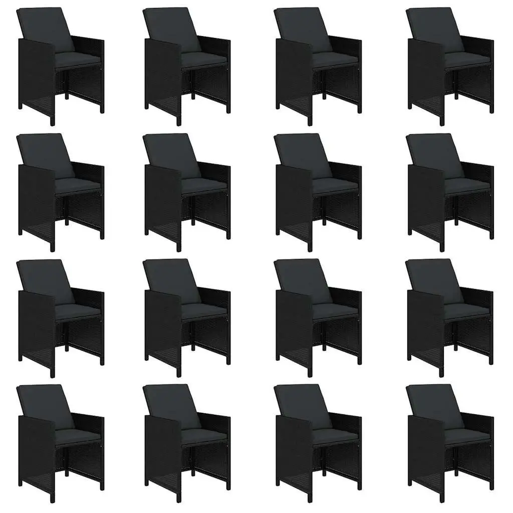 Poly Rattan Garden Dining Set 17 Piece Outdoor Furniture Black with Cushions