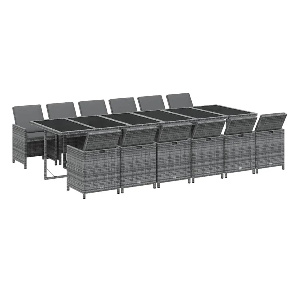Poly Rattan Garden Dining Set 13 Pieces Outdoor Furniture Grey with Cushions