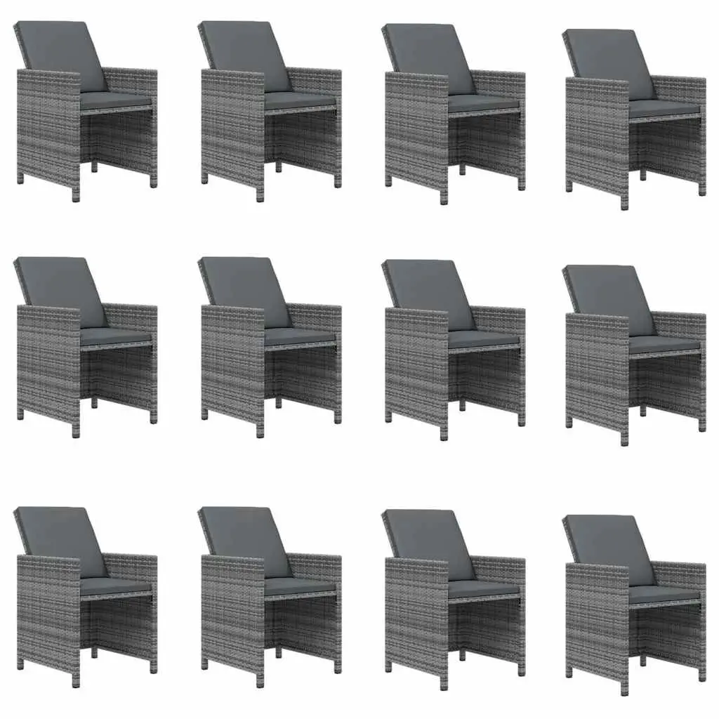 Poly Rattan Garden Dining Set 13 Pieces Outdoor Furniture Grey with Cushions