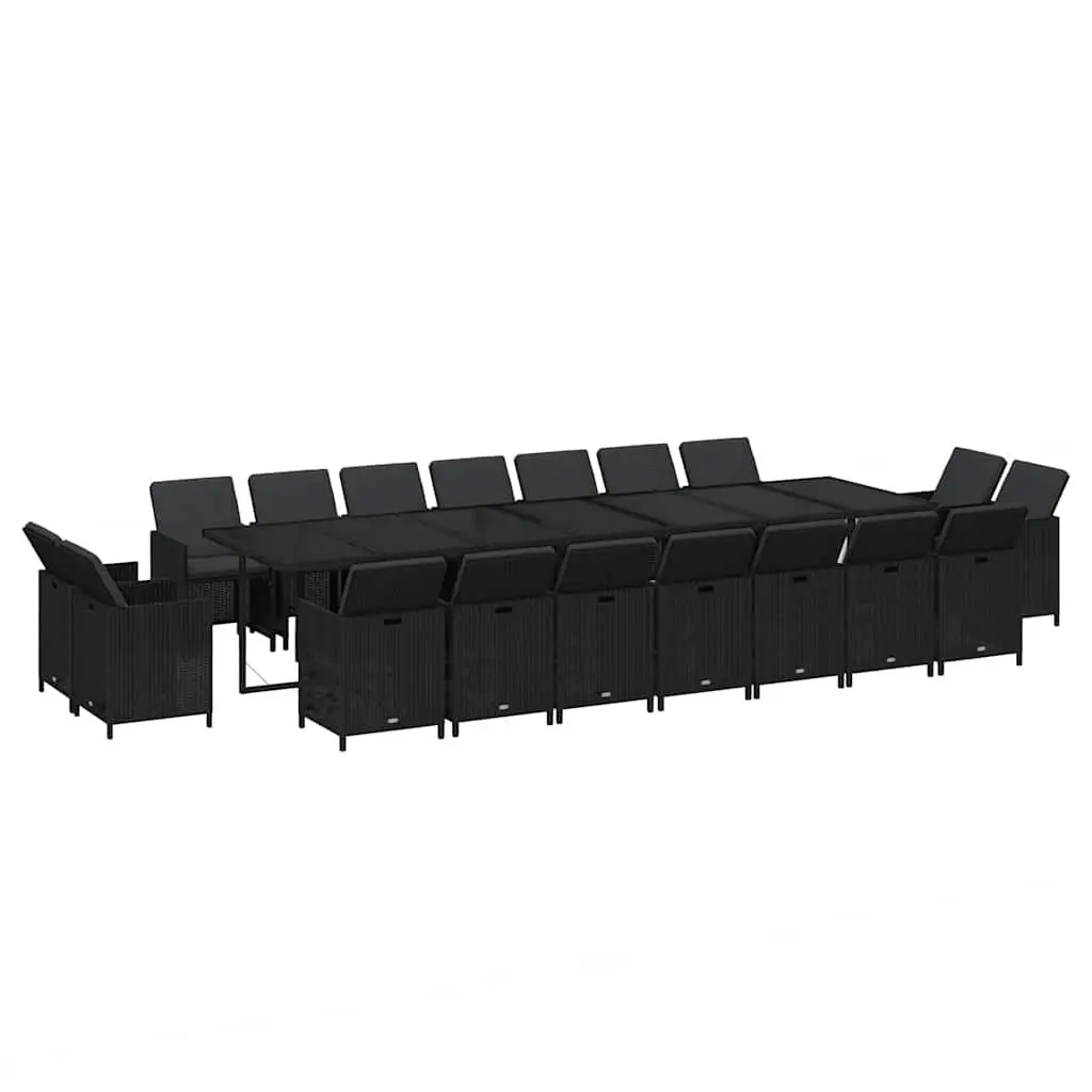 Poly Rattan Garden Dining Set 19 Piece Outdoor Furniture Black with Cushions