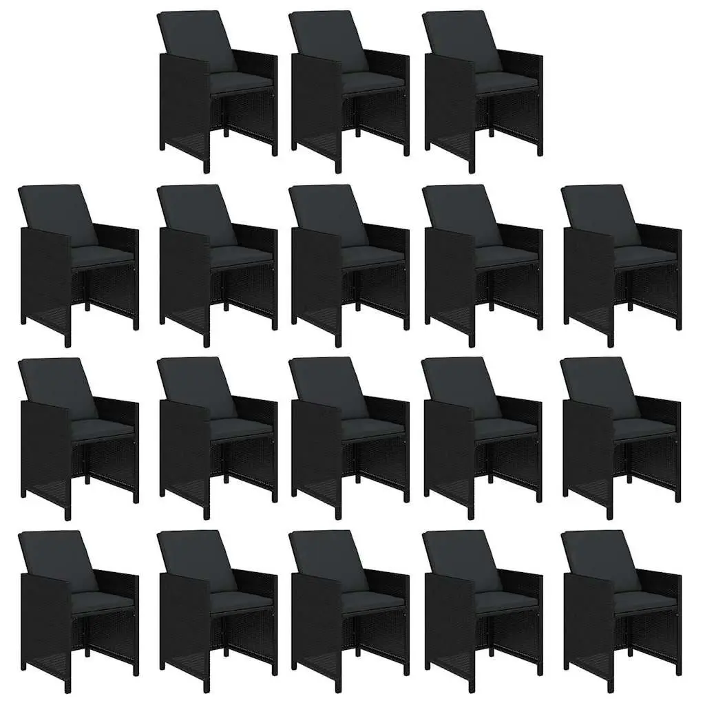 Poly Rattan Garden Dining Set 19 Piece Outdoor Furniture Black with Cushions