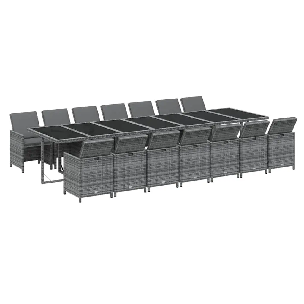 Garden Dining Set Poly Rattan 15 Piece Outdoor Furniture with Cushions Grey