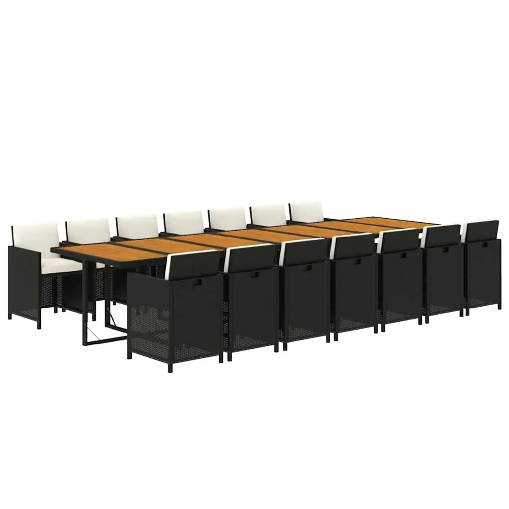 Outdoor Dining Set 15 Piece Garden Furniture Black PE Rattan Chairs Table