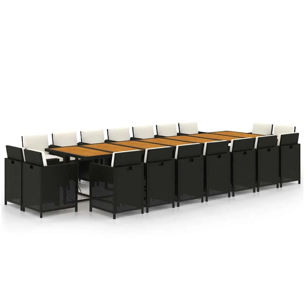 Outdoor Furniture Set 19 Piece Dining Set Black Poly Rattan Steel Frame Cushions